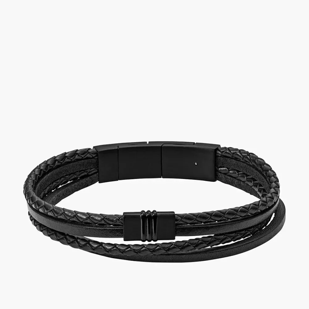 Fossil Men's Multi-Strand Black Leather Bracelet NWOT